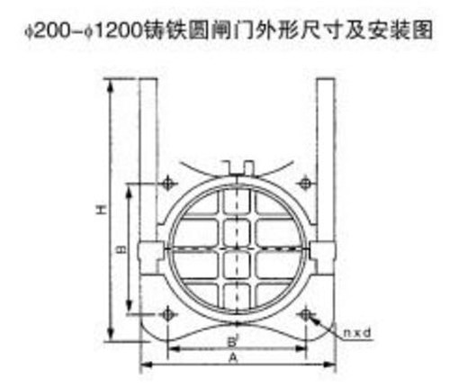 MXY型明桿式鑄鐵圓閘門安裝布置結構圖