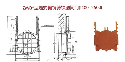 ZMQY（1400-2500mm）附壁式鑄鐵閘門(mén)安裝結(jié)構(gòu)圖