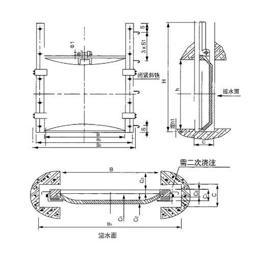 0.8*0.8PGZ鑄鐵閘門安裝結(jié)構(gòu)圖