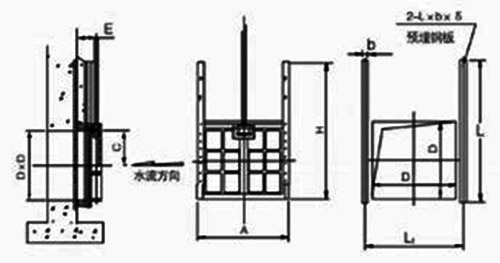 AXF暗桿式鑄鐵鑲銅方閘門安裝尺寸圖